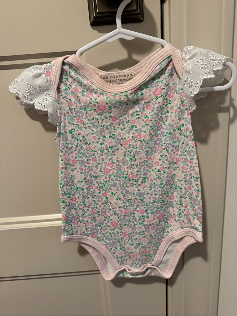 The Beaufort Bonnet Company Pink & Green Floral Eyelet-Sleeve One-Piece